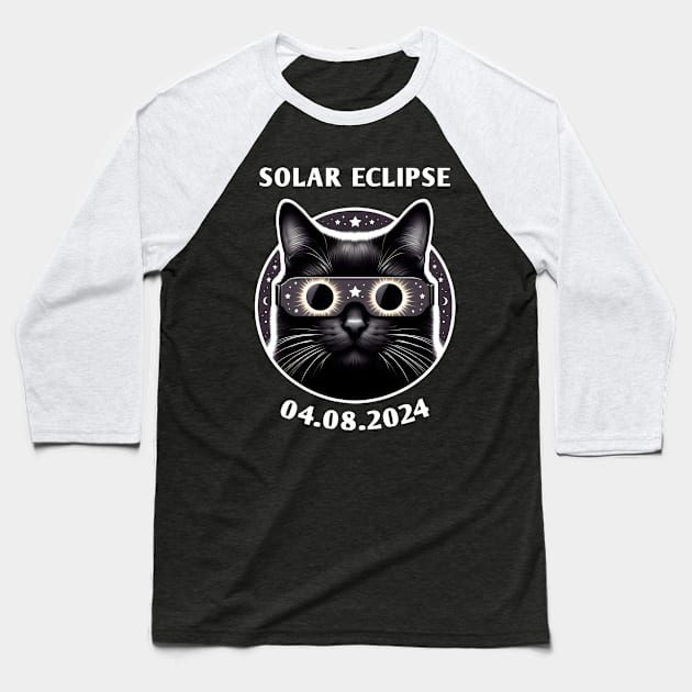 Total Solar Eclipse 2024 - A Cat Wearing Solar Eclipse Glasses Baseball T-Shirt by Emma Creation